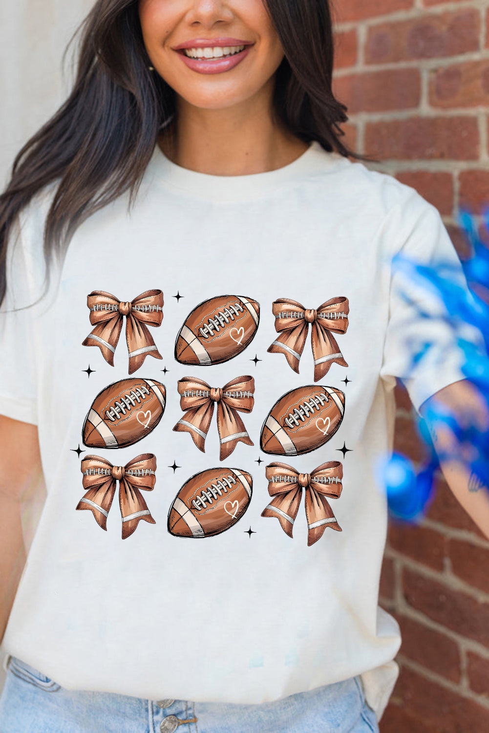 White Rugby Fashion Bow Print Graphic T Shirt