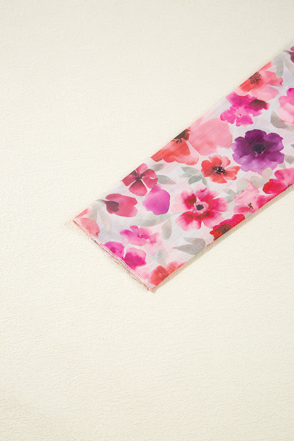 Red Floral Print Long Sleeve Slim Fit Mesh Top