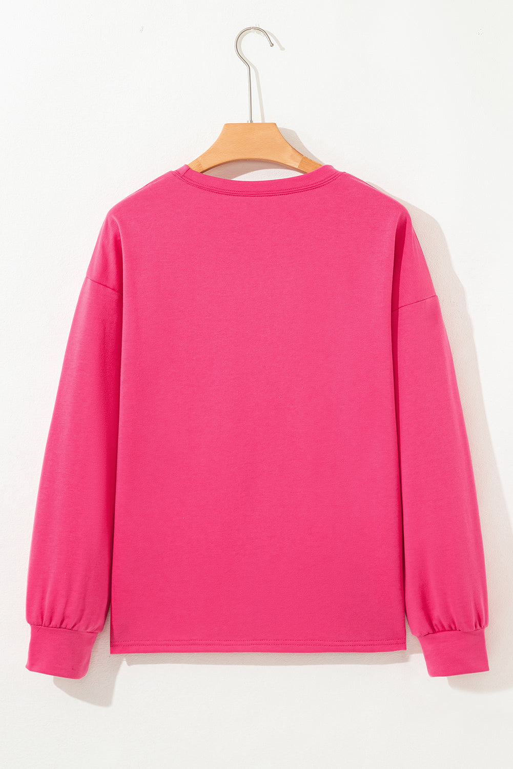 Haut décontracté à ourlet fleuri rose fraise et col rond, patchwork