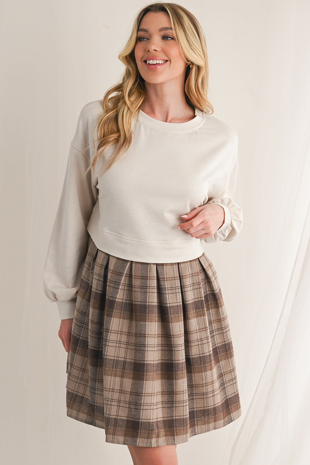 Black Plaid Patchwork High Waist Sweatshirt Mini Dress