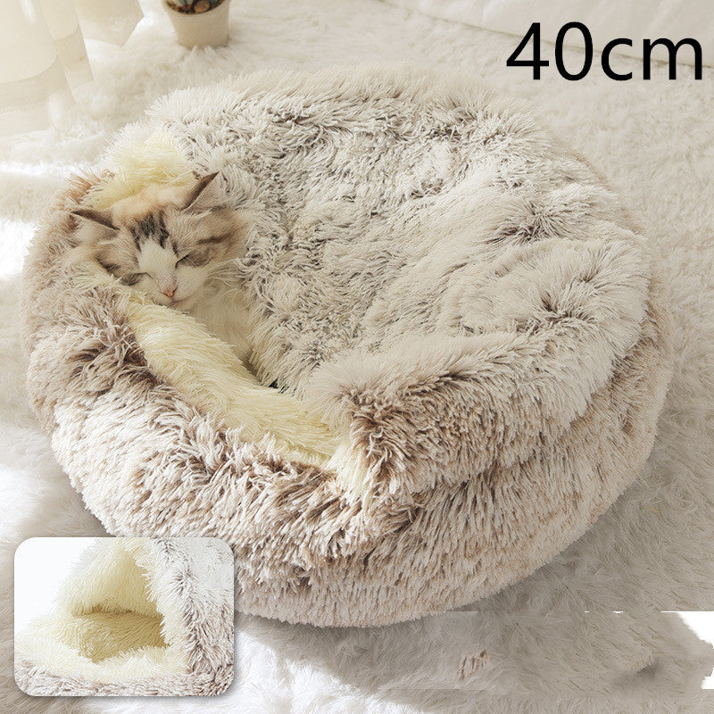 Cama 2 en 1 para perros y gatos, cama de invierno para mascotas, cama redonda de felpa cálida, cama de felpa larga y suave para mascotas, productos para mascotas