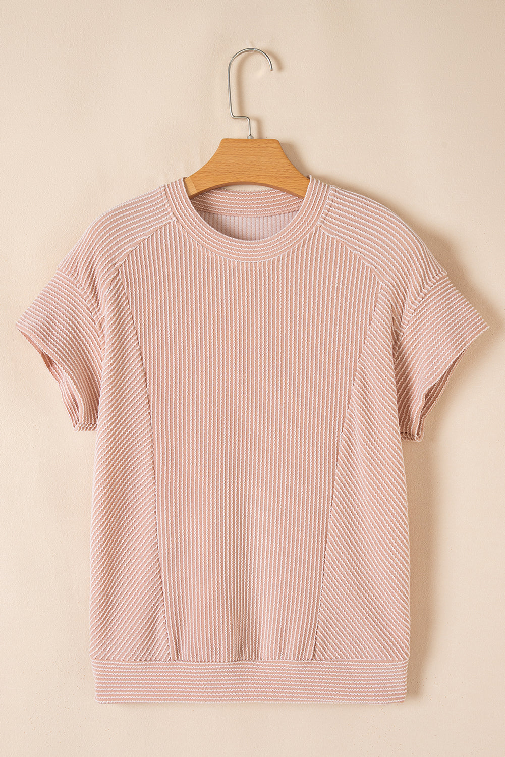 Blue Solid Corded Short Sleeve T Shirt and Wide Leg Pants Set