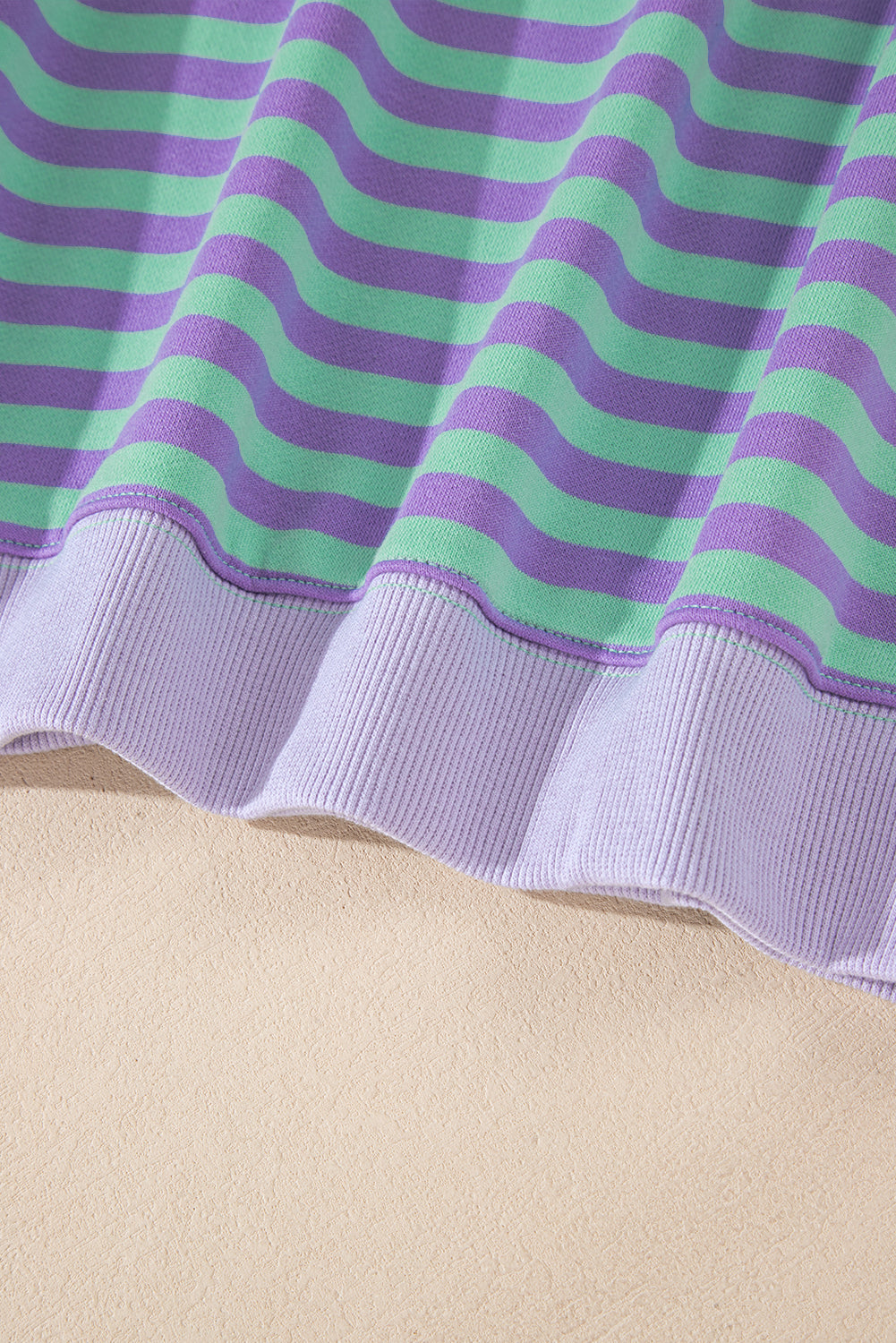 Blue Striped Contrast Trim Drop Shoulder Sweatshirt