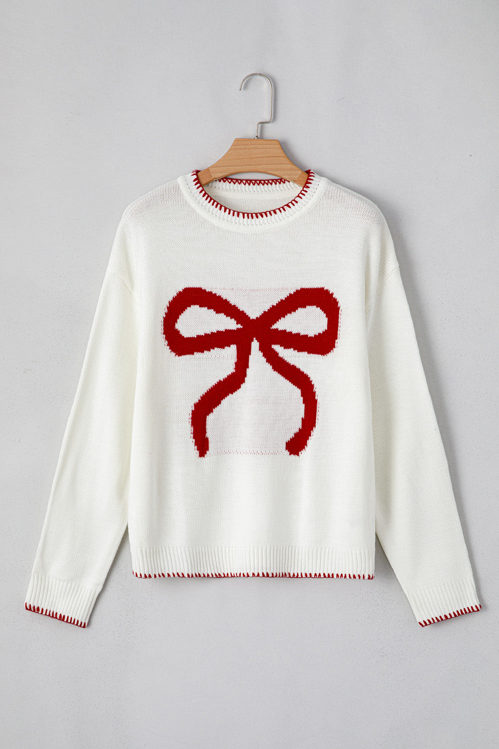 White Sweet Bow Long Sleeve Knit Sweater