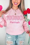 Pink Playful XOXO Letter Embroidered Hannah Pullover Sweatshirt
