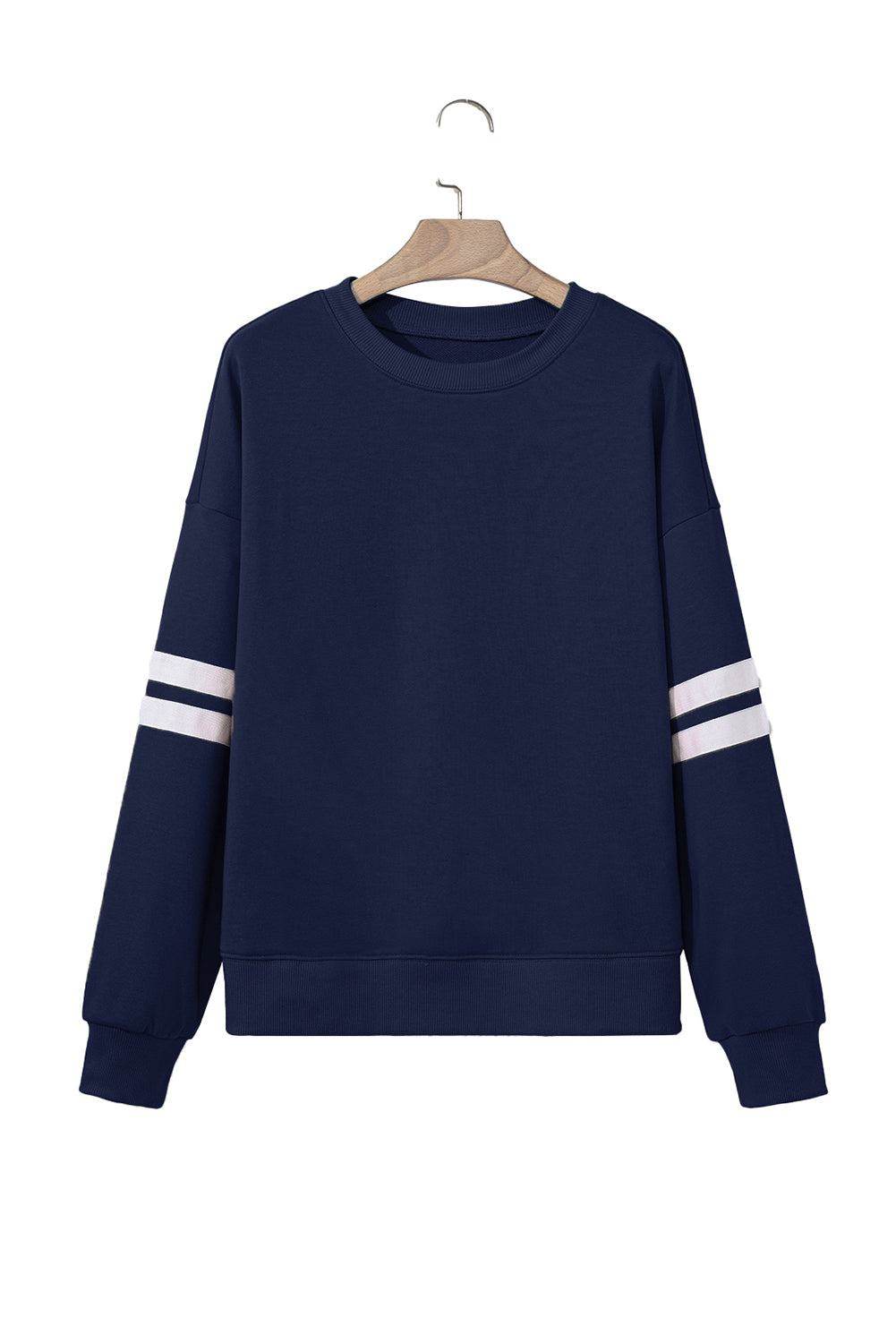 Navy Blue Preppy Striped Sleeve Loose Sweatshirt