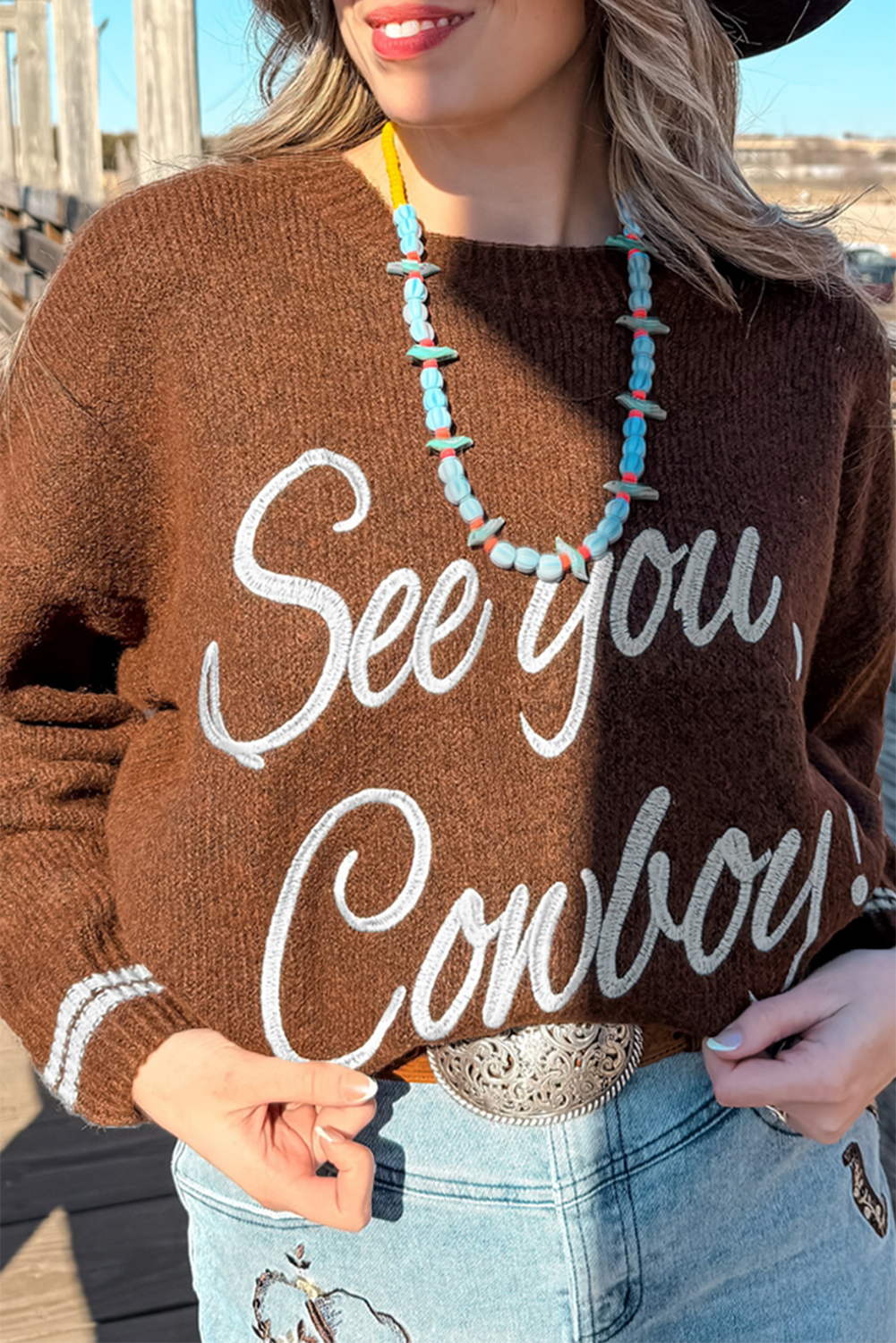 Coffee Letter Embroidered Graphic Sweater
