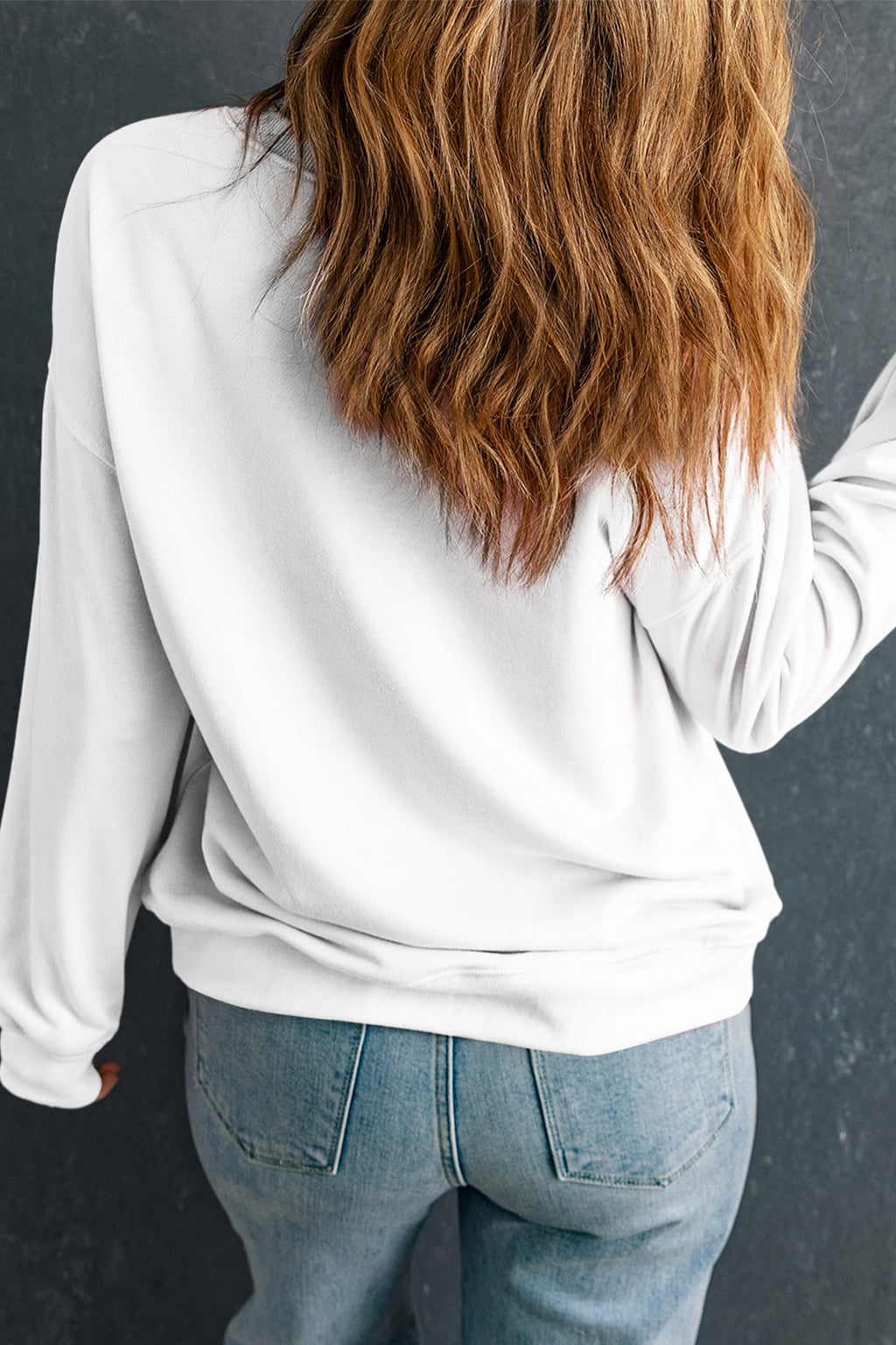 White merry Festive Bow Print Drop Shoulder Loose Pullover Sweatshirt