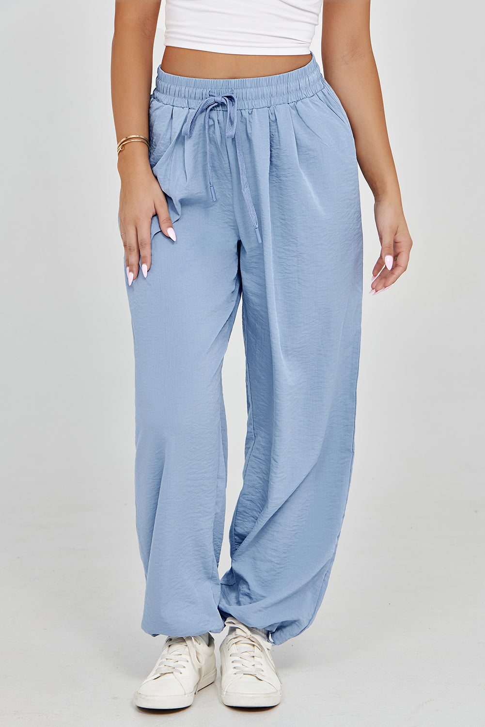 Pantalones holgados plisados ​​con cintura elástica y cordón Myosotis