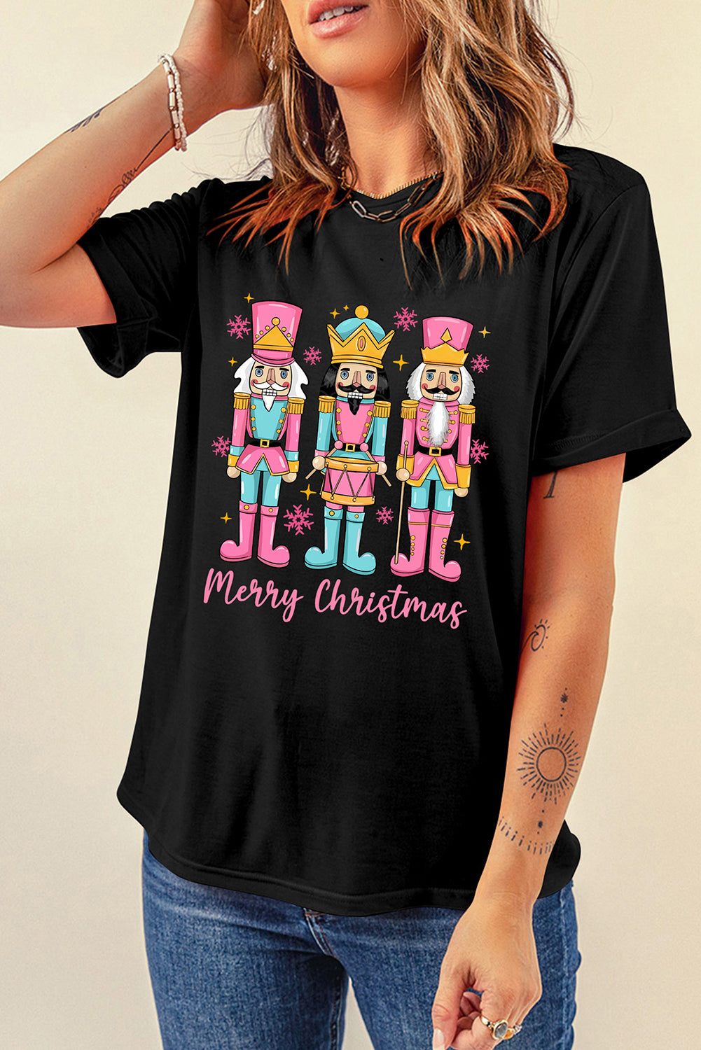 Black Merry Christmas Nutcracker Heat Transfer Printing T Shirt