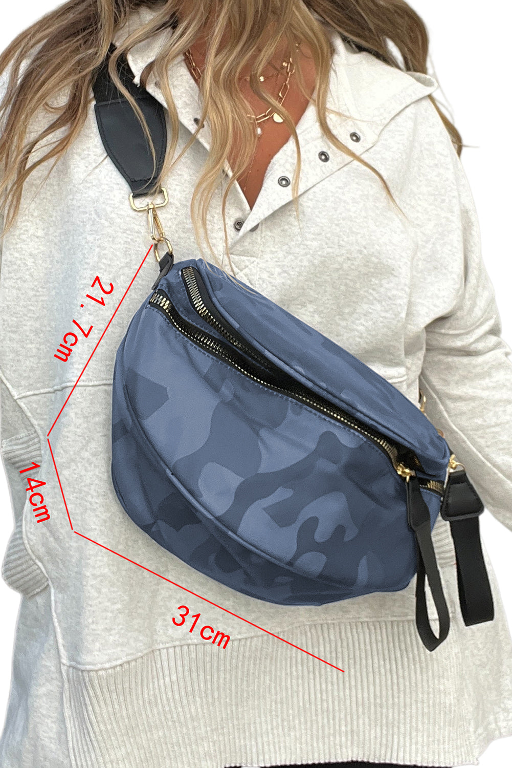 Camouflage Print Double Zipper Crossbody Bag