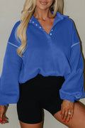 Sky Blue Button-up Collared Exposed Seam Chic Sweatshirt