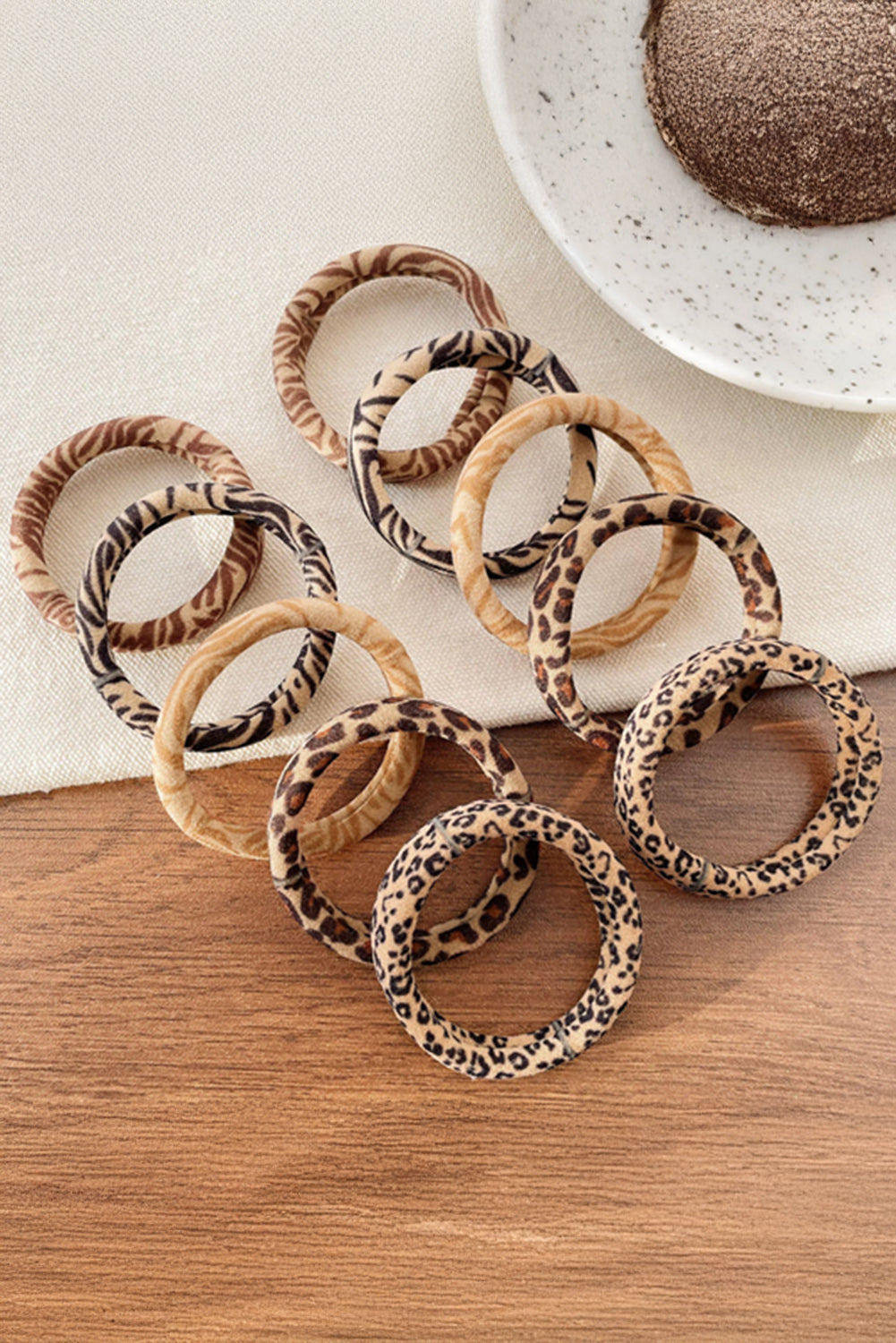 Light French Beige Leopard Print Elastic Hair Tie