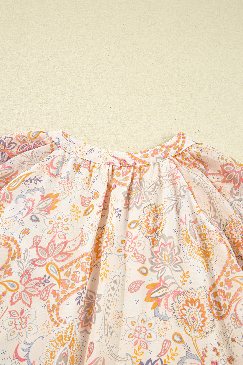 Golden Apricot Boho Floral Print V Neck Long Sleeve Blouse