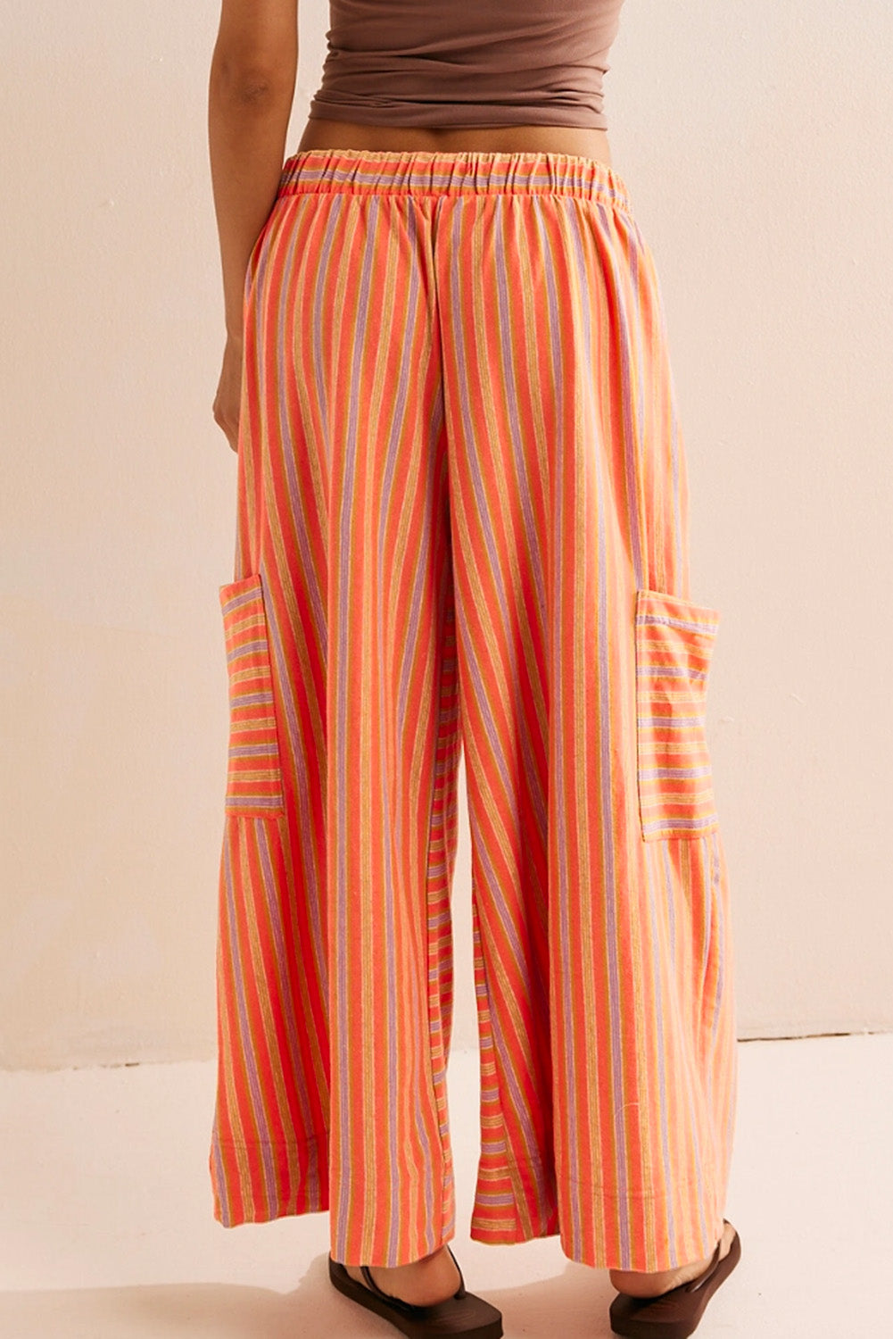 Pantalon palazzo court à rayures orange avec poches