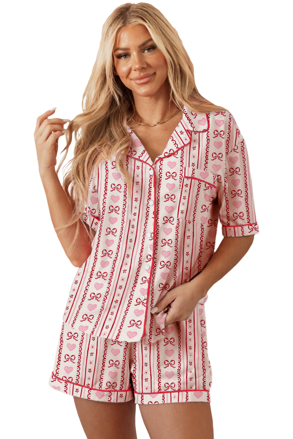 Conjunto de pijama con lazo rojo de San Valentín y estampado de corazón