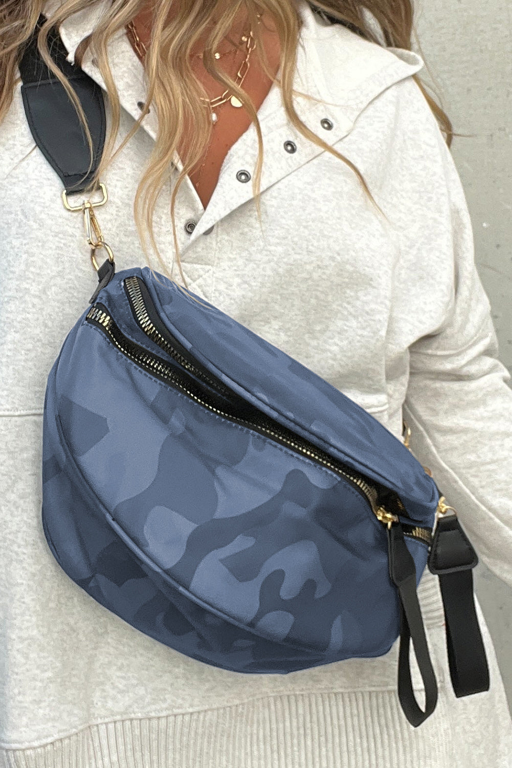 Camouflage Print Double Zipper Crossbody Bag