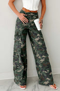 Pantalon cargo large en denim camouflage vert