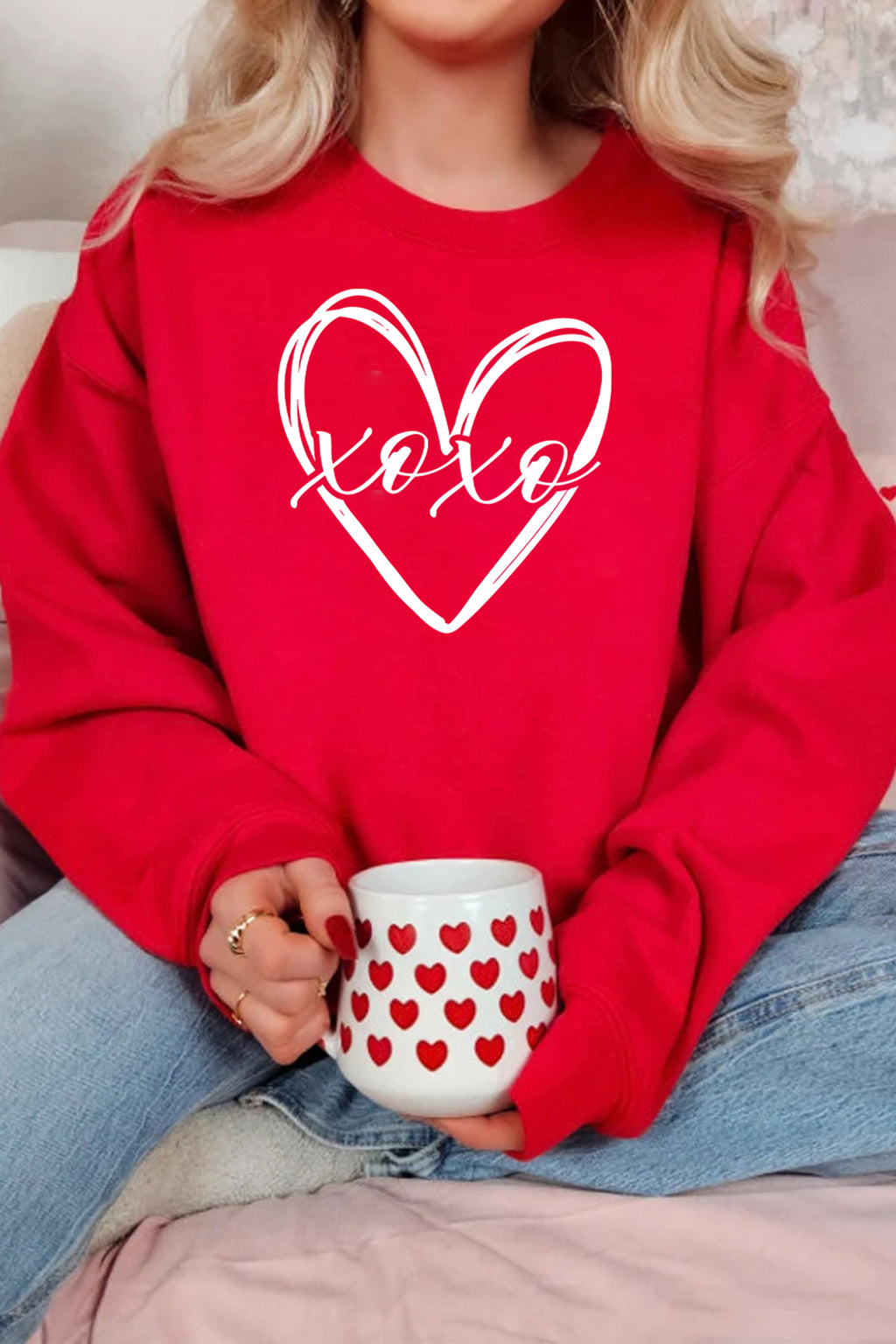 Sudadera con estampado de corazón de San Valentín rojo xoxo