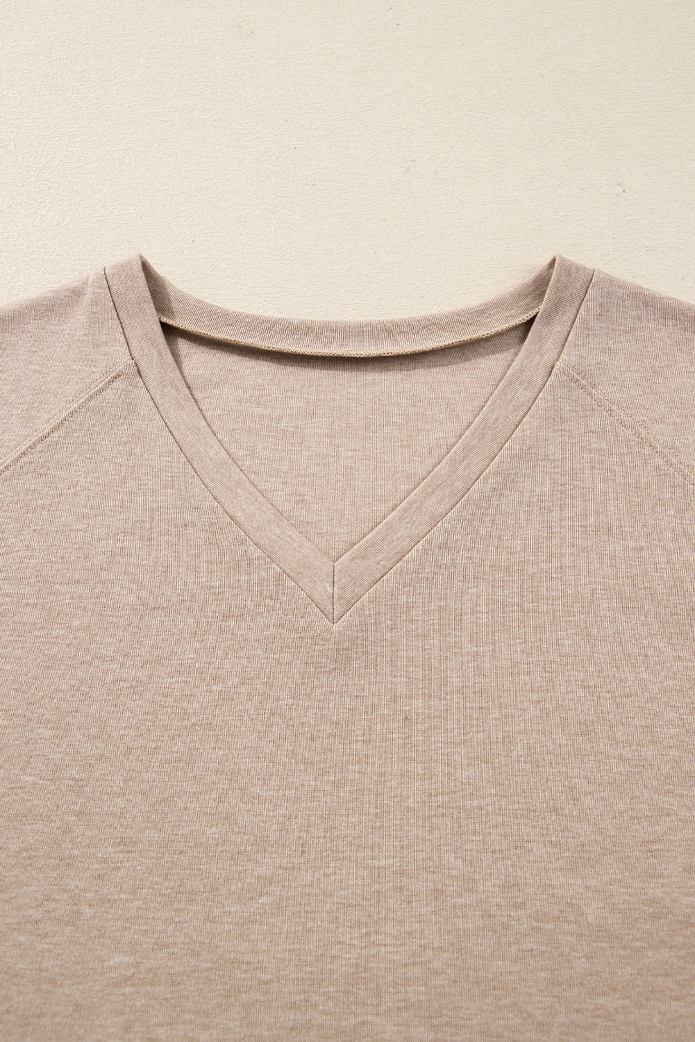 Oatmeal Lace Patchwork Sleeve V Neck Top