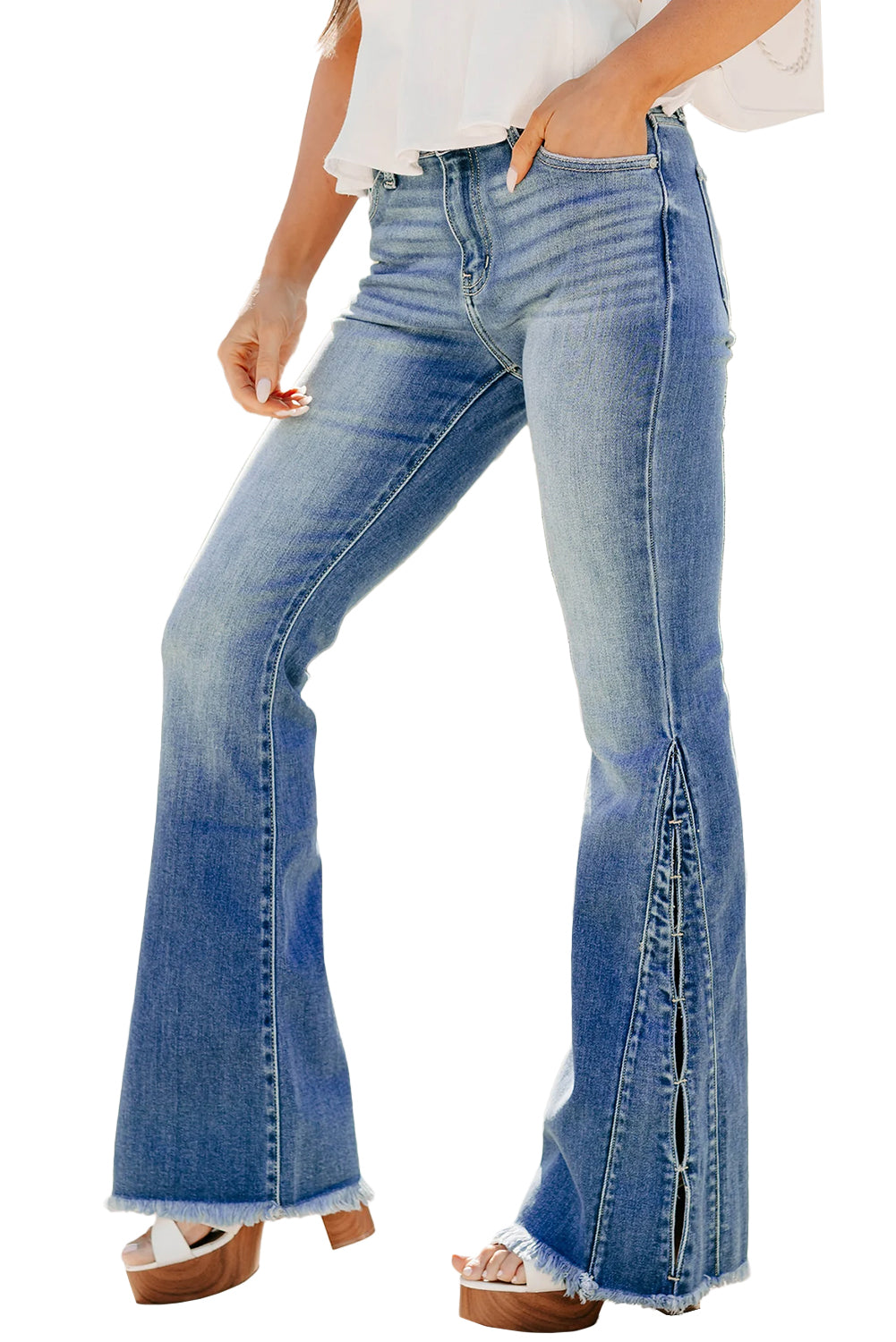 Ashleigh Blue High Waist Slim Fit Raw Hem Flared Jeans