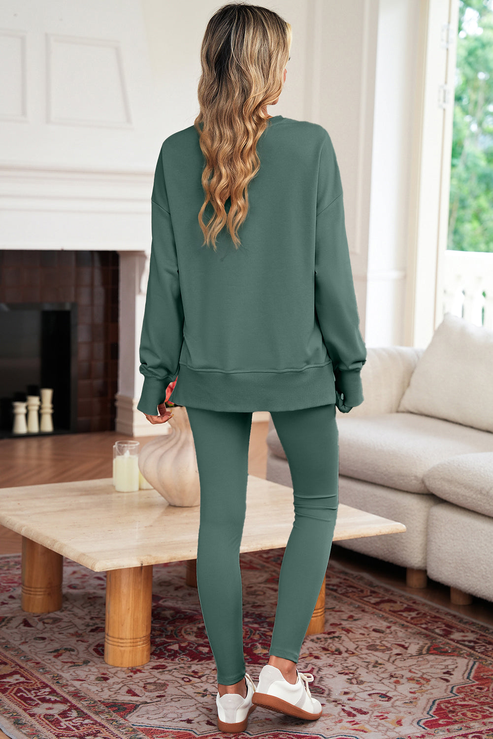 Ensemble sweat-shirt oversize fendu Green Bay uni et legging côtelé