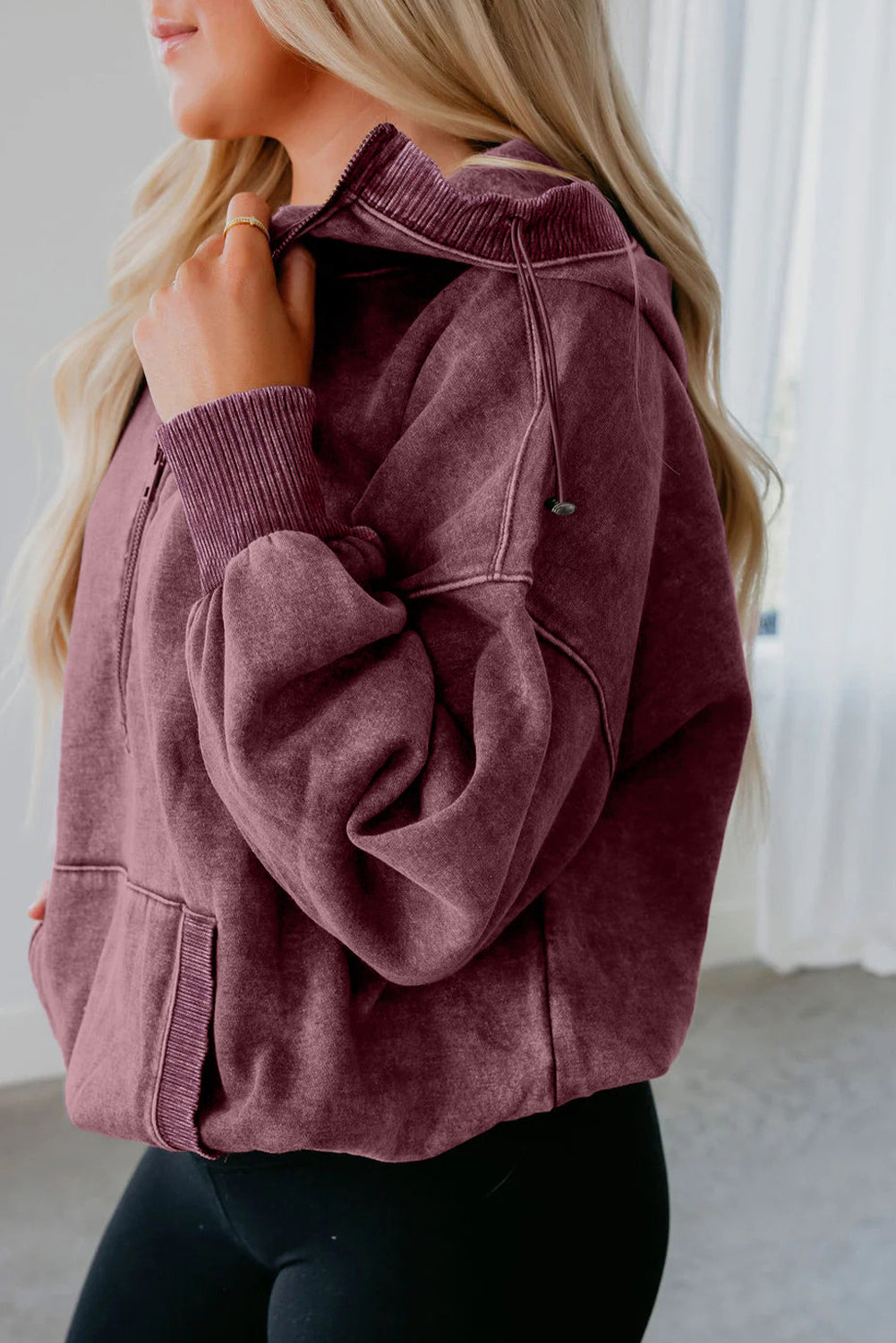 Wild Ginger  Half Zip Kangaroo Pocket Mineral Wash Baggy Hoodie