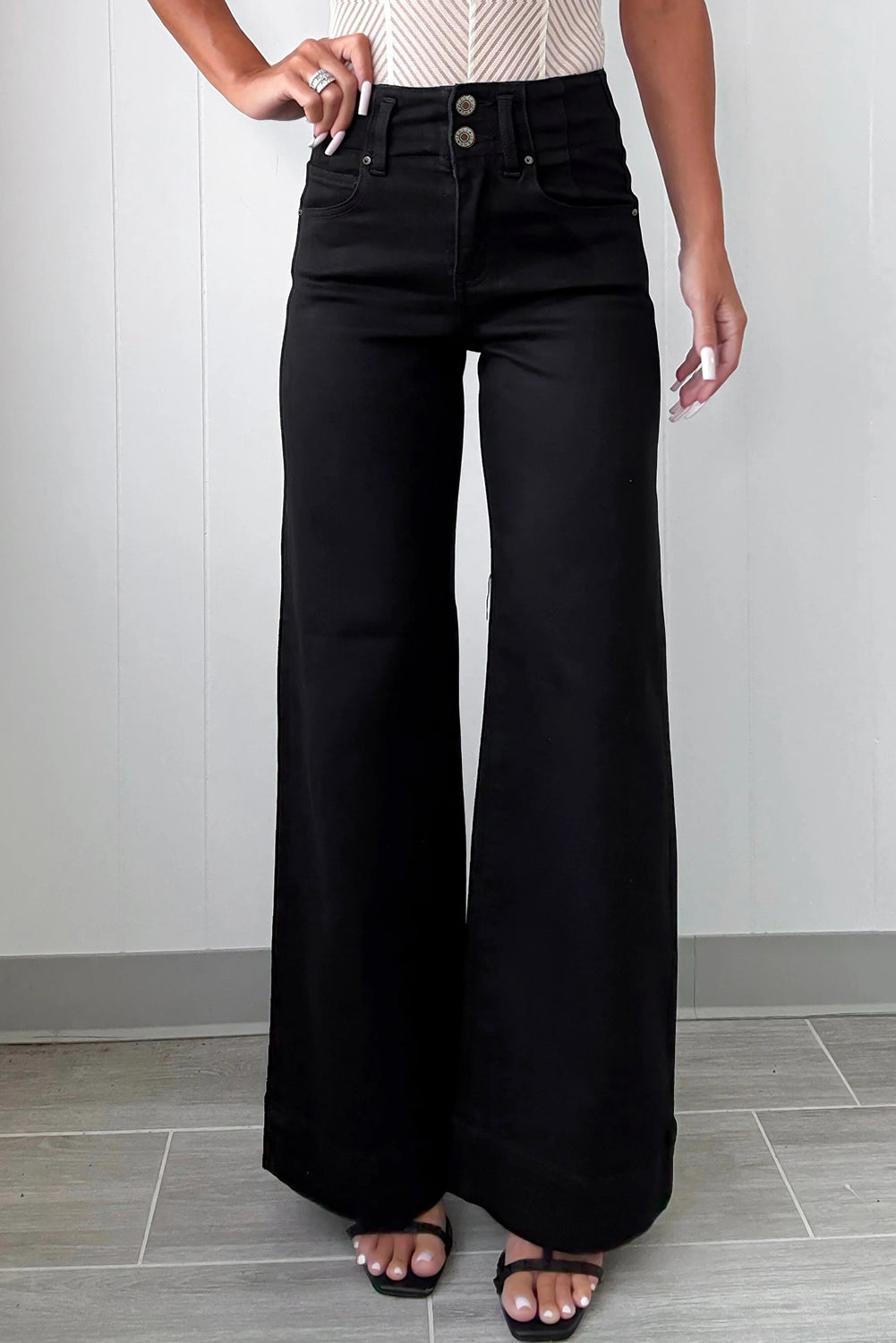 Black 2-Button High Waist Flared Bottom Jeans