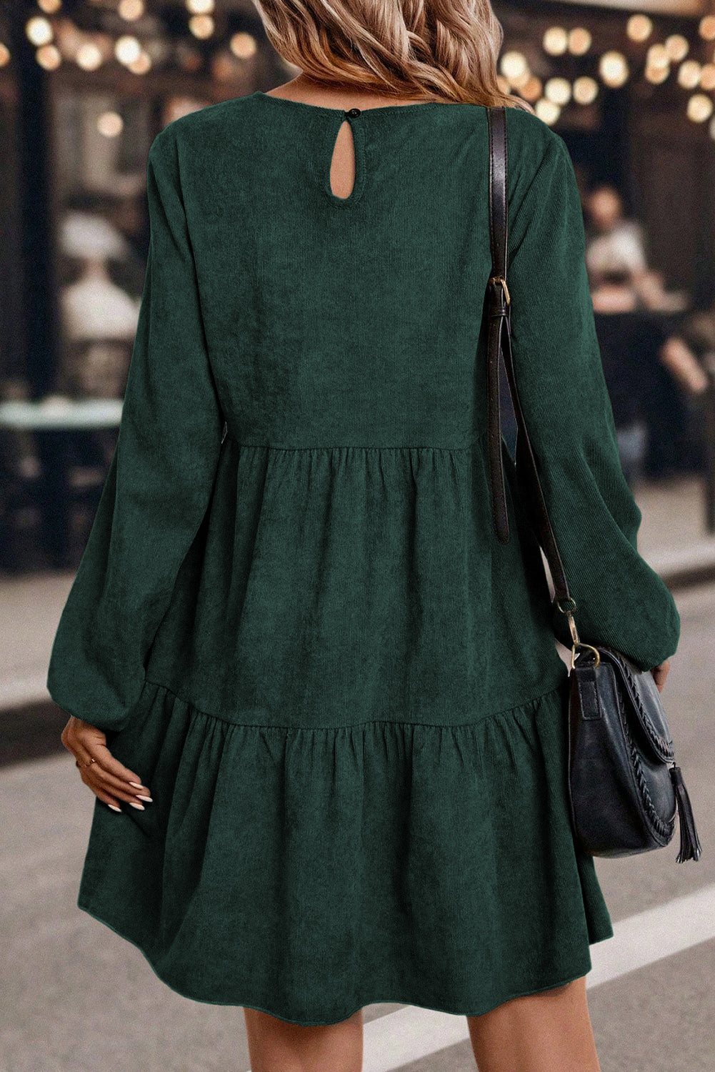 Robe courte à manches lanternes marron foncé