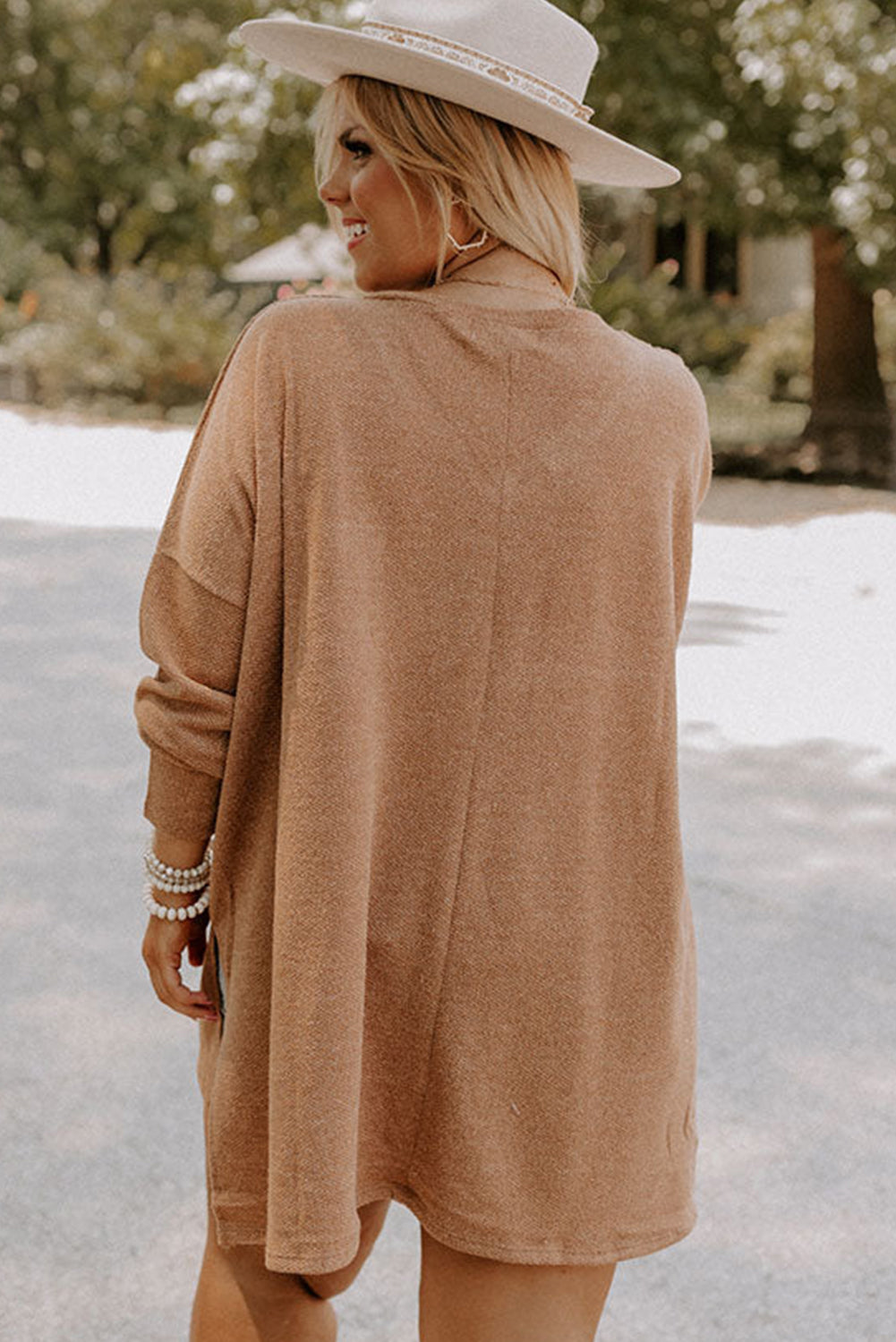 Tunique en maille parchemin grande taille à épaules tombantes