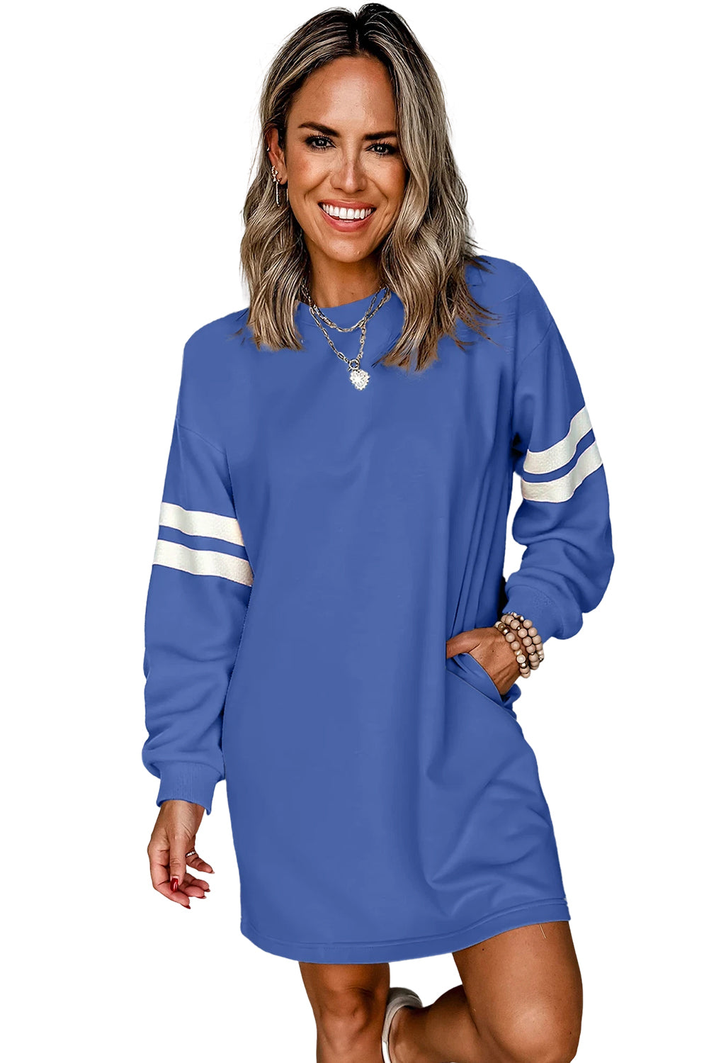 Robe courte ample à manches rayées style preppy rouge feu