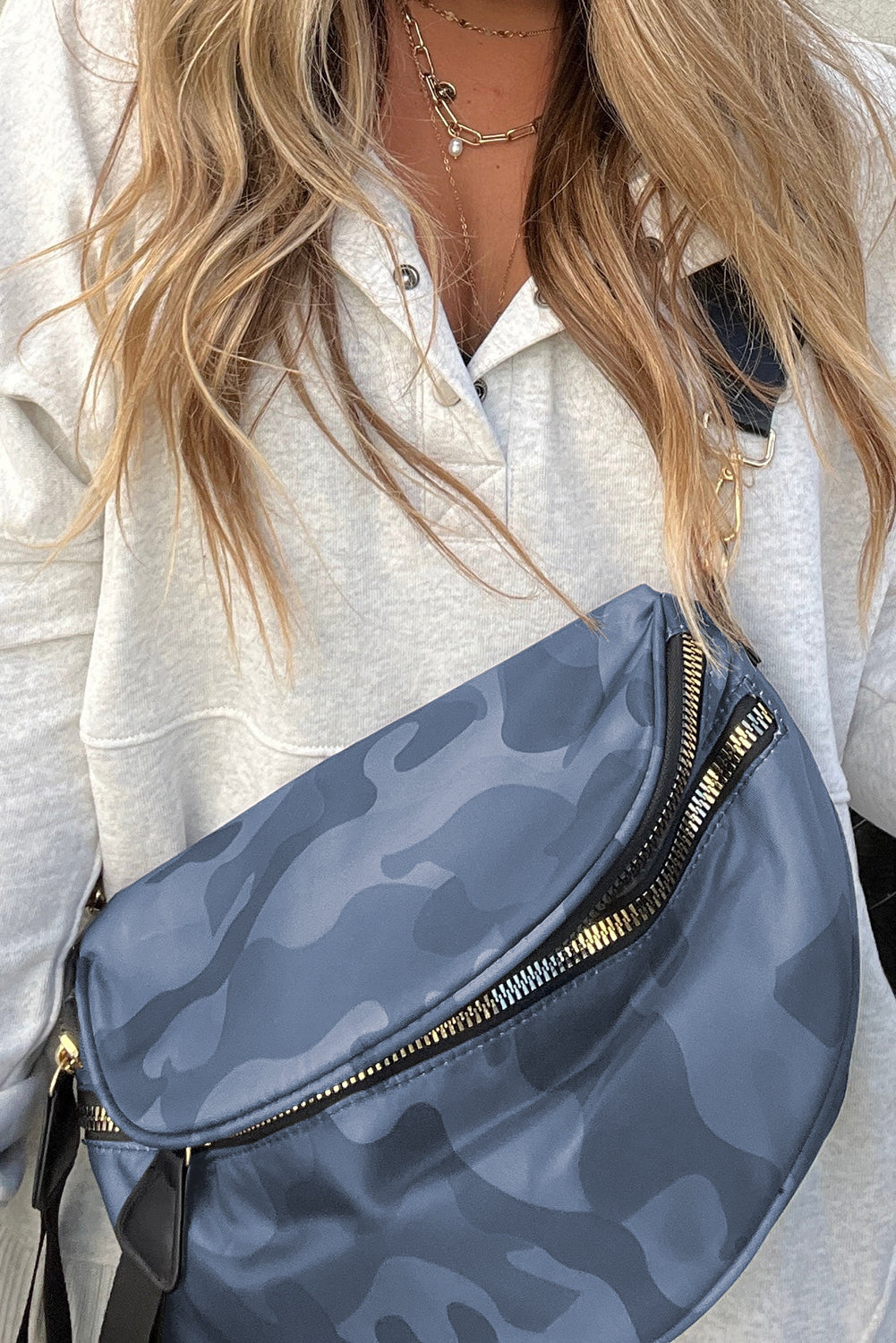 Camouflage Print Double Zipper Crossbody Bag