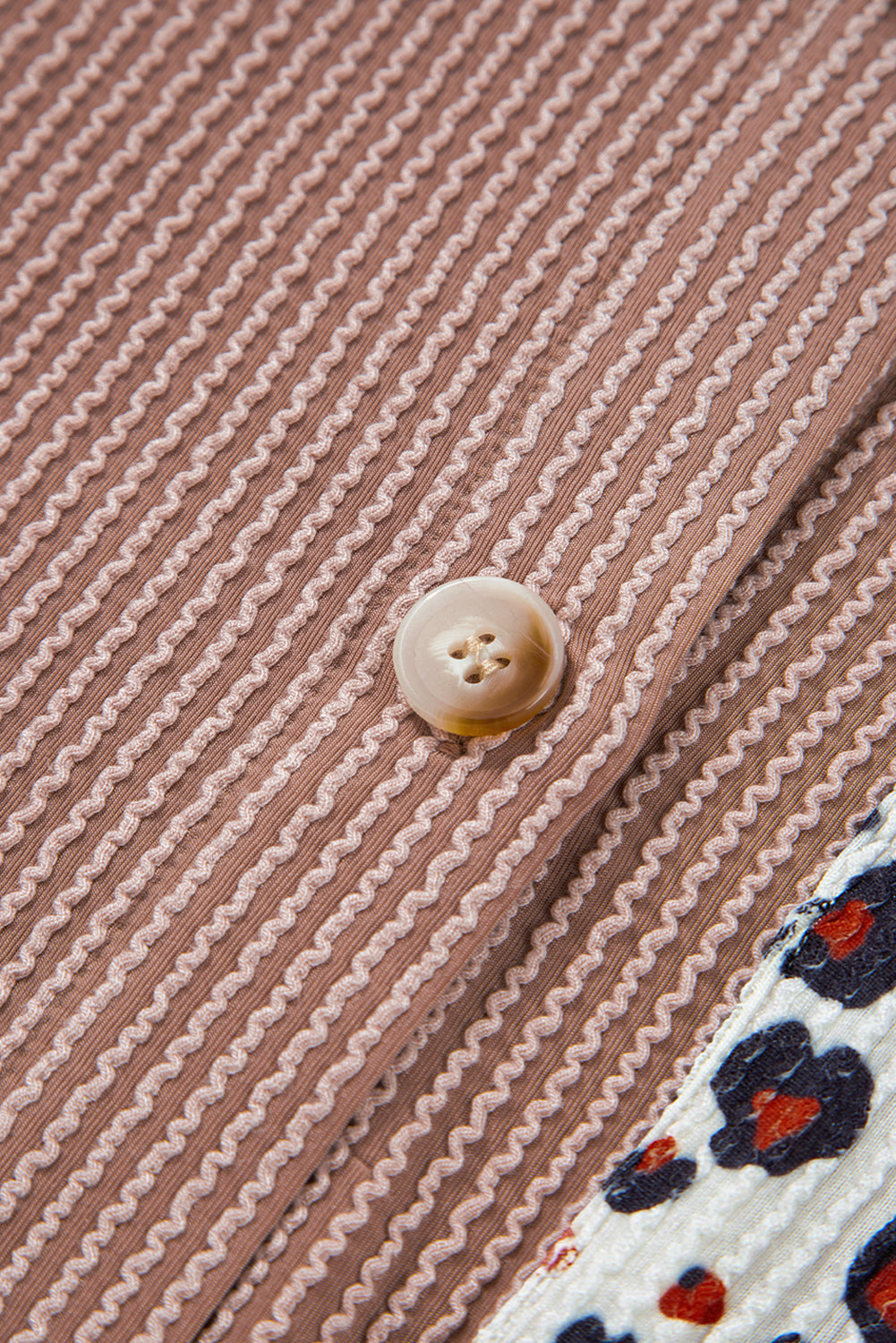 Dark Khaki Leopard Patchwork Twisted Ribbed Casual Shacket