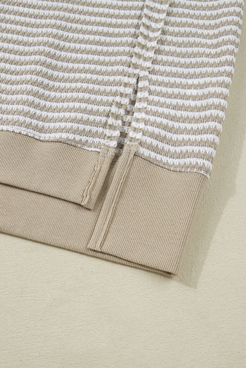 Brown Plus Size Stripe Ribbed Trim Drop Shoulder Long Sleeve Oversized Top