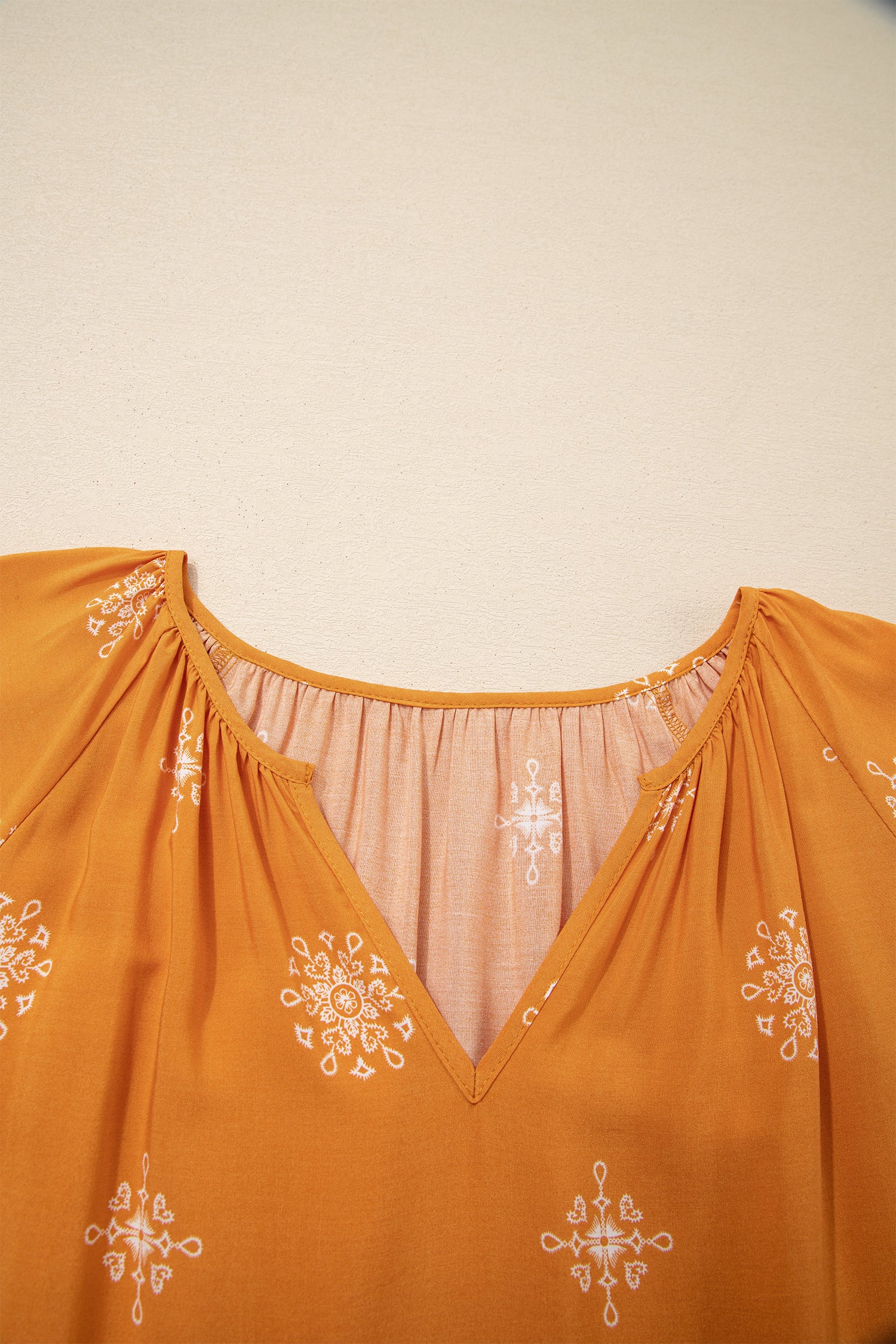 Yellow Boho Chic Notched V Neck Plus Floral Short Sleeve Top