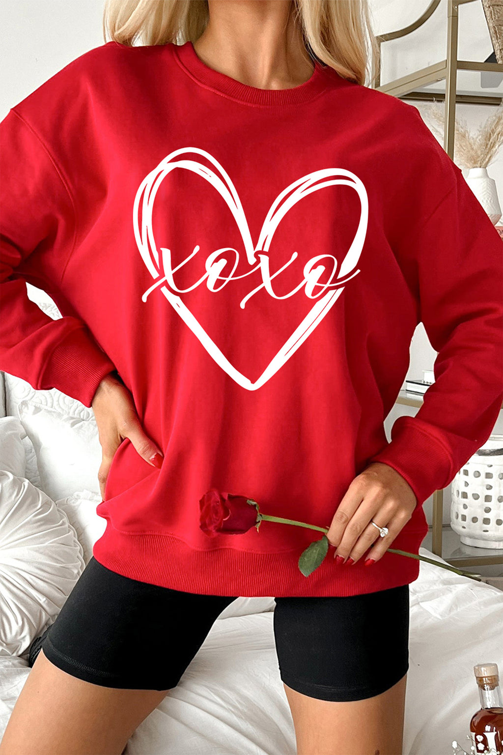 Sudadera con estampado de corazón de San Valentín rojo xoxo