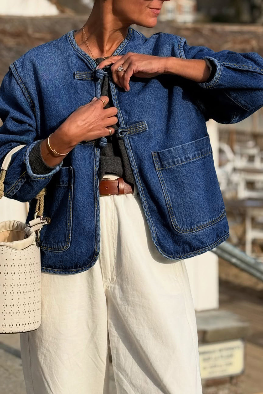 Sail Blue Vintage Pockets Straight Cut Deep Wash Denim Jacket