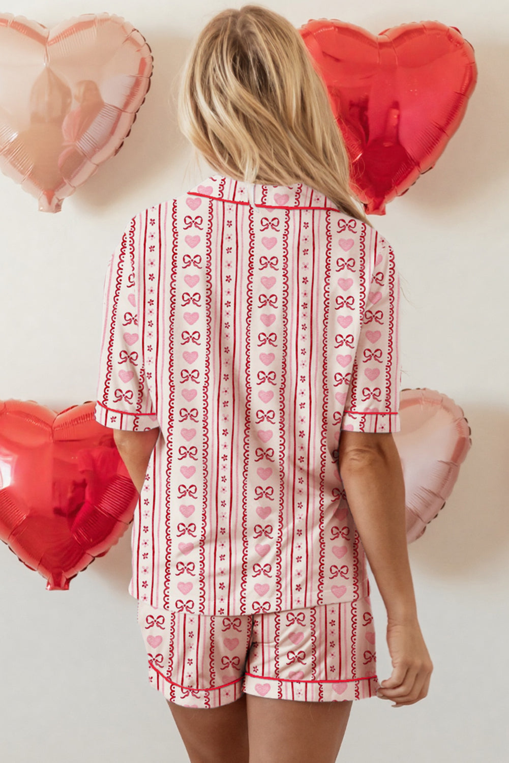 Conjunto de pijama con lazo rojo de San Valentín y estampado de corazón