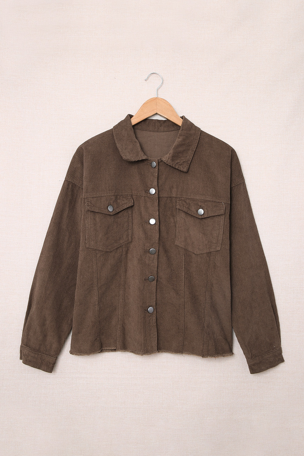 Brown-2 Corduroy Pocket Buttoned Jacket