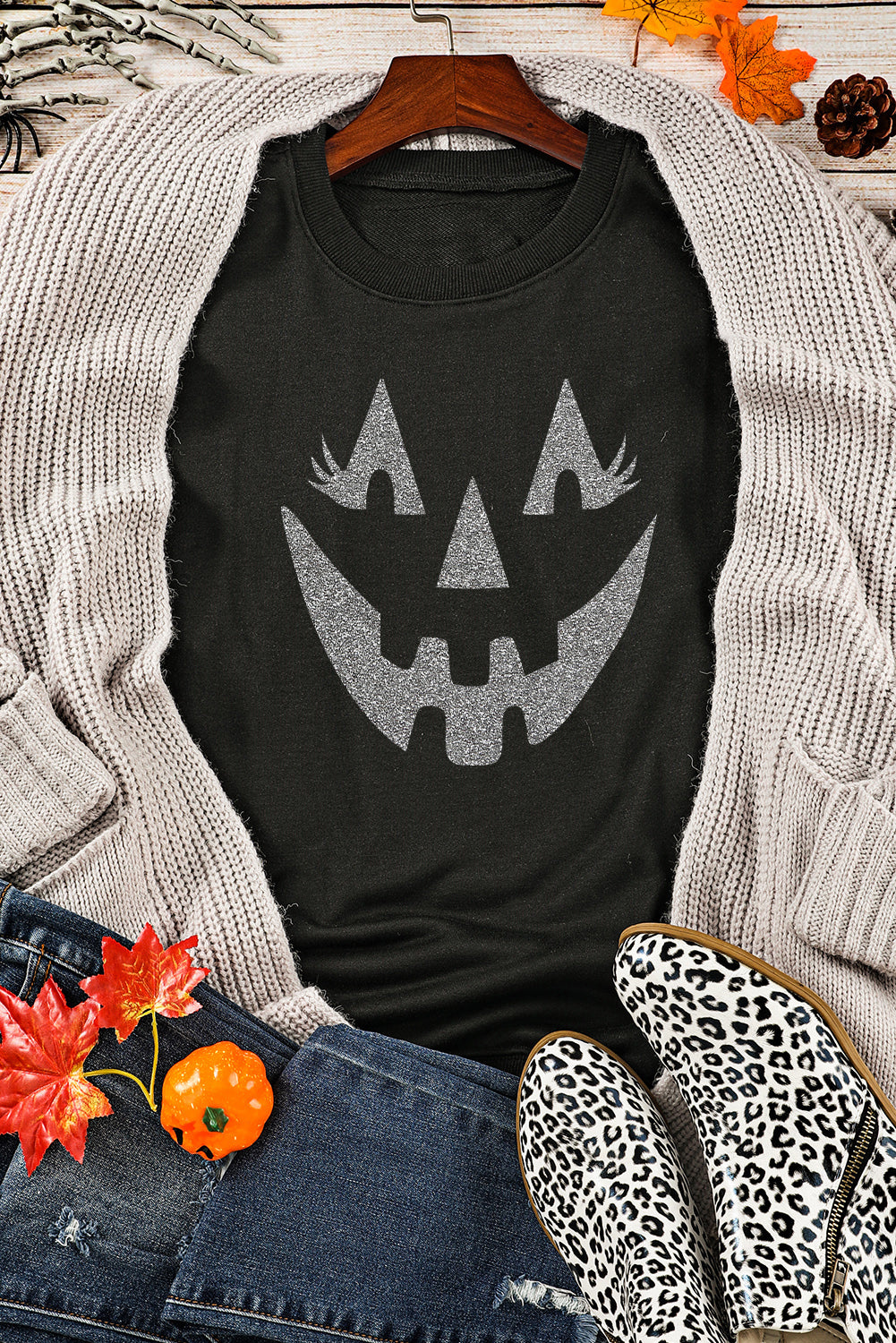 Black Spooky Halloween Graphic Baggy Sweatshirt