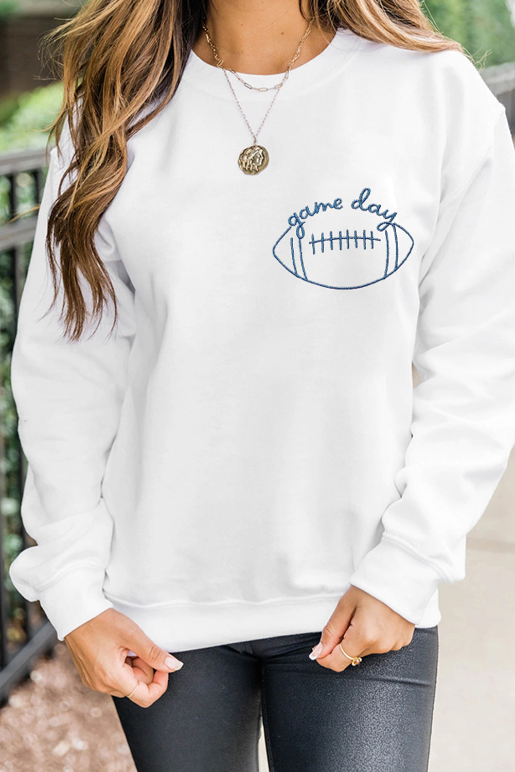 White game day Football Embroidered Casual Sweatshirt