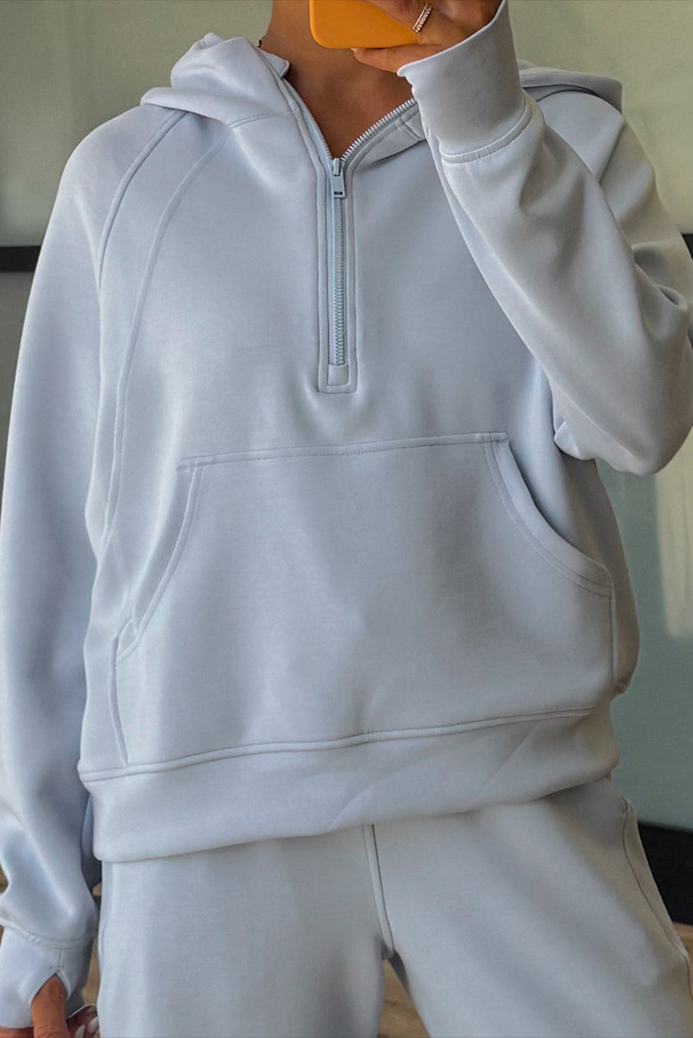 Jet Stream Half Zip Thumbhole Sleeve Hoodie Active Pants 2pcs Outfit