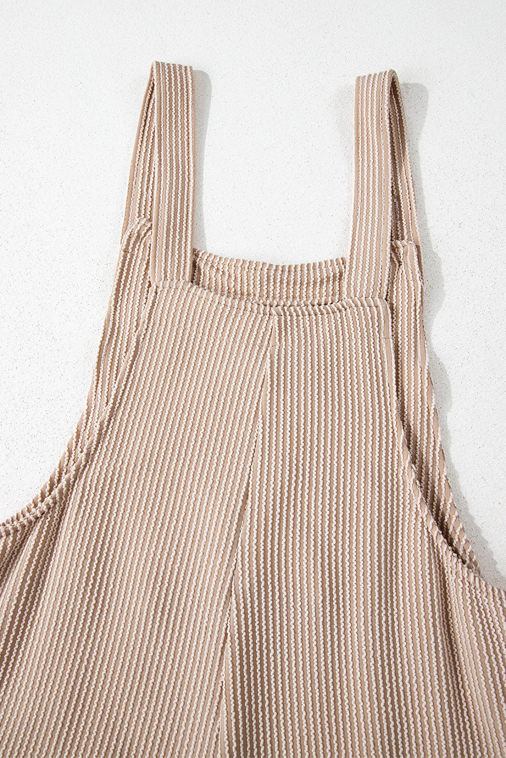 Parchment Ribbed Knit Patched Pocket Wide Leg Overalls