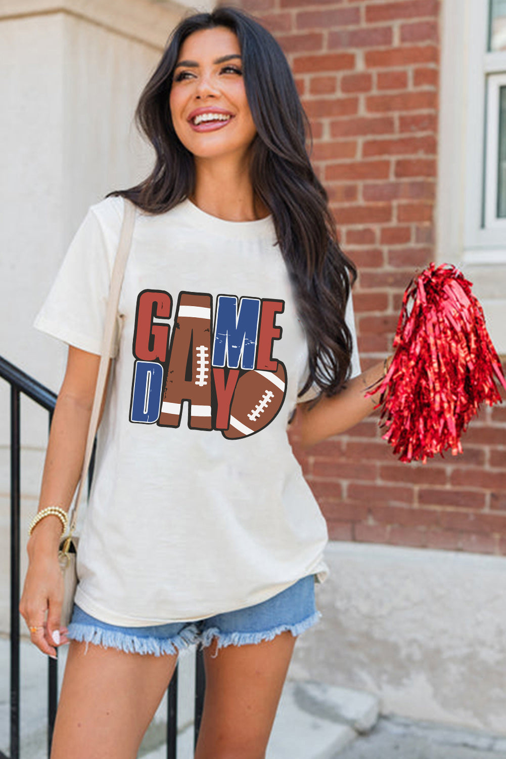 White GAME DAY Football Letter Graphic T Shirt