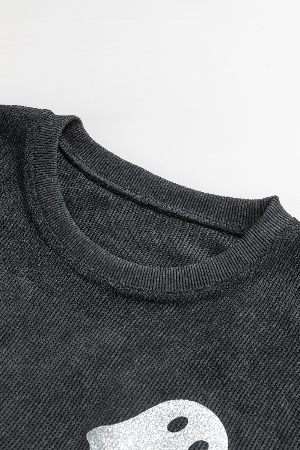 Pink Halloween Ghost Corded Crew Neck Loose Sweatshirt