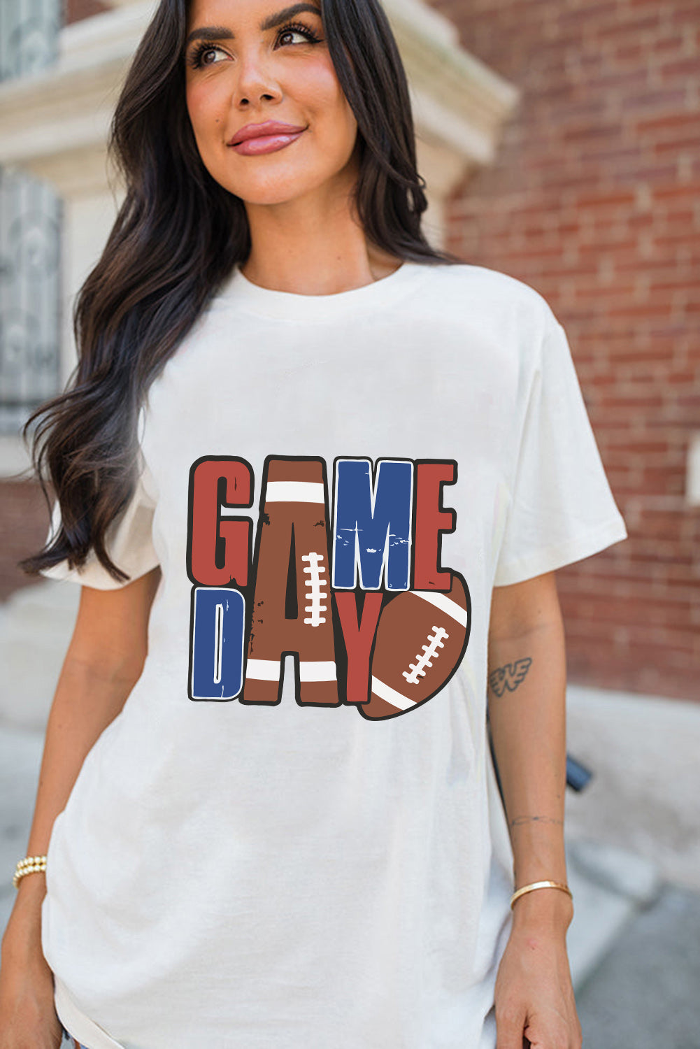White GAME DAY Football Letter Graphic T Shirt