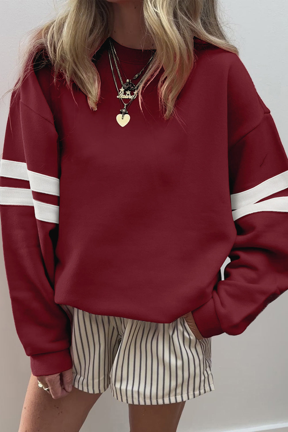 Sudadera holgada con mangas a rayas de estilo preppy de Red Dahlia