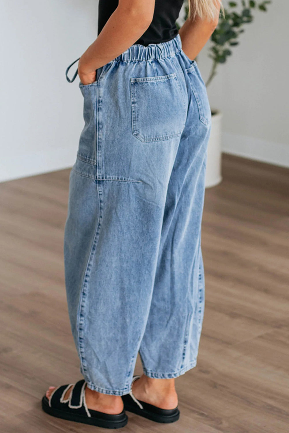 Jean Myosotis à grande poche plaquée et cordon de serrage, taille paperbag