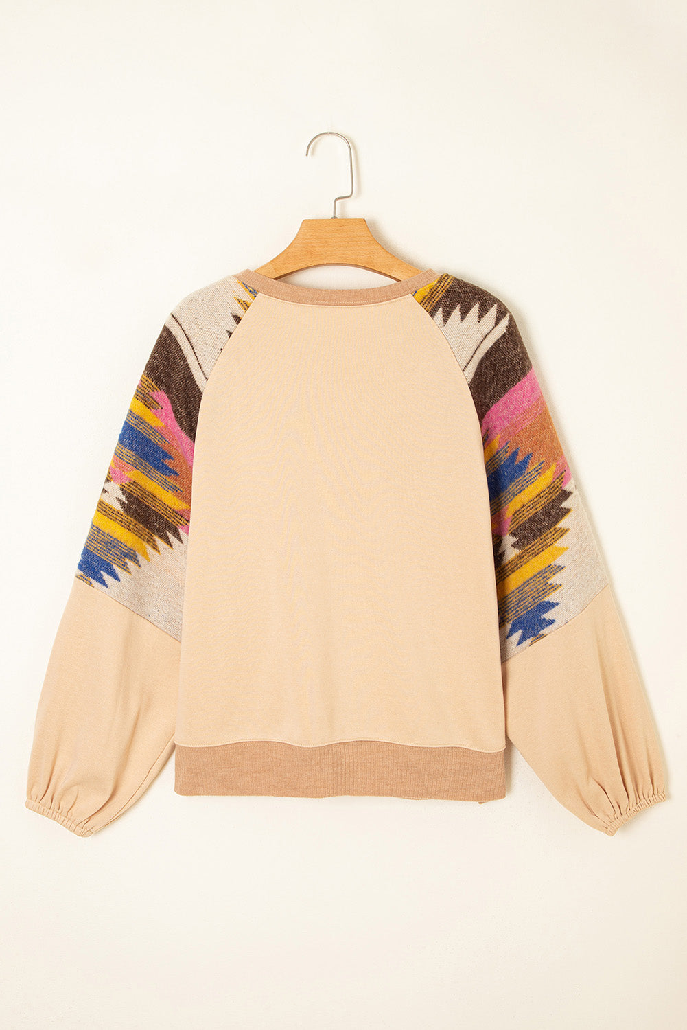 Sweat-shirt à manches raglan et patchwork géométrique beige clair