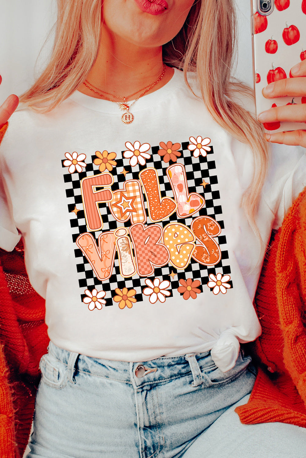 White FALL VIBES Cute Graphic Fashion Tee